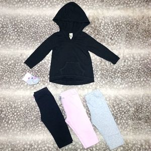 Hooded long sleeve shirt, 3 pants, 1 pj
